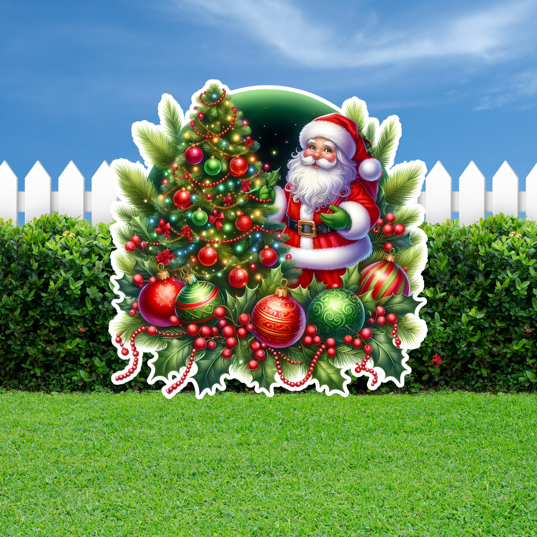 Santa at a tree with baubles